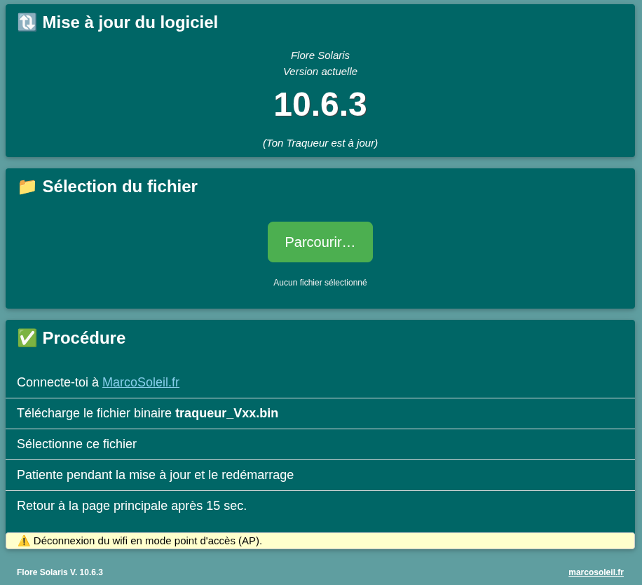 Traqueur Solaire V10 – Mise à jour logiciel